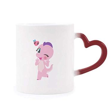 Imagem de Caneca de grés sensível ao calor Dinosaur Kingdom Love You Caneca vermelha que muda de cor