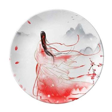 Imagem de Mei Xue Prato de Aquarela em Estilo Chinês Vermelho Prato Decorativo de Porcelana Salver Prato de Jantar