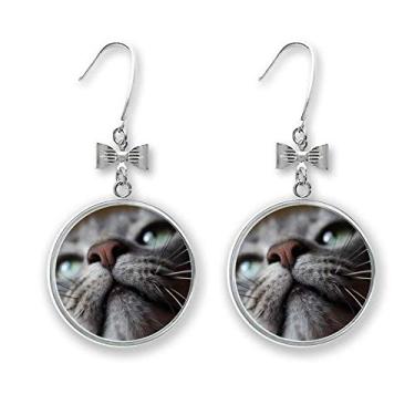 Imagem de Brinco de gato olhando para cima com foto de animal e gancho perfurado