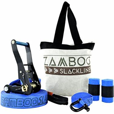 Imagem de Slackline Zamboo Pro Black 15 mts Azul + Protetor + Bolsa + Backup