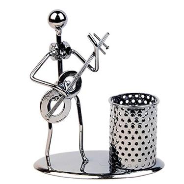 Imagem de Porta-caneta com porta-canetas, boneco de arte de ferro para taça de lápis ~ presente de decoração para mesa de escritório em casa, Guitar