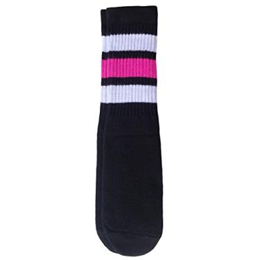 Imagem de Meias SkaterSocks de 35,5 cm para crianças, Black /White-hot Pink Stripes Style 1, 14