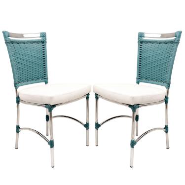 Imagem de 2 Cadeiras de Jantar jk em Alumínio Para Cozinha, Área De Piscina, Edícula, Área Gourmet, Varanda - Azul Turquia