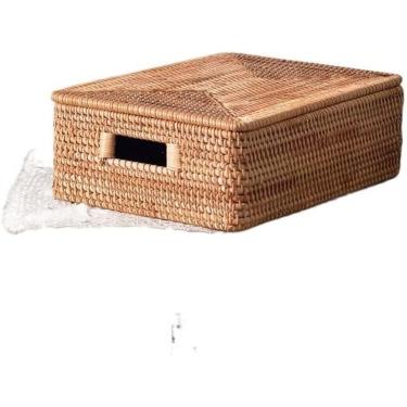 Imagem de Acessórios De Armazenamento De Cozinha E Quarto YSJX 1 Pacote Cesto De Armazenamento De Vime De Outono Cesta De Armazenamento De Tecido À Mão Cesta De Armação Grande Com Tampa,P 36x26x12cm,Collect