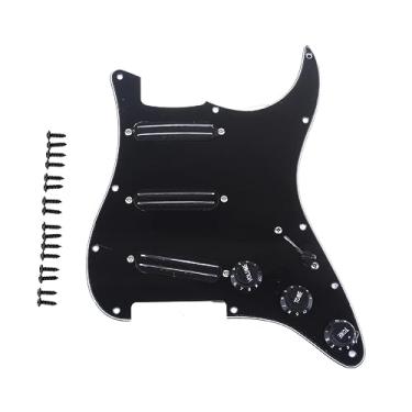 Imagem de Musiclily 11 Furos SSS Pré-cabeado Escudo Guitarra Pickguard ST Completo com 3 Captadores Dual Hot Rail High Output para Fender Squier ST, 3 Camadas Preto