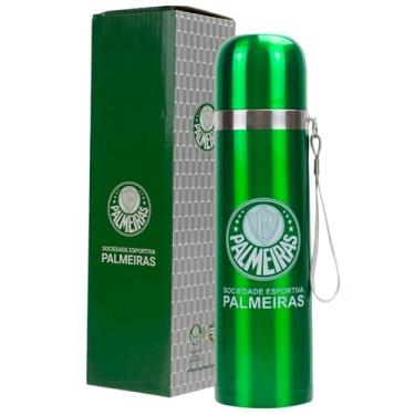 Imagem de Garrafa Térmica Palmeiras 500ml Quente Frio Café Água Chá Aço Inox Oficial
