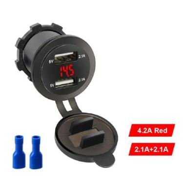 Imagem de Tomada Dupla Carregador USB 2.1A 5V Voltimetro Vermelho
