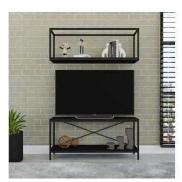 Imagem de Conjunto Rack para TV até 50 Polegadas 1 Nicho Aéreo Estilo Industrial Active Yescasa Preto Onix