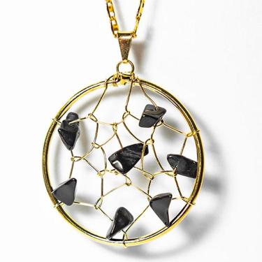 Imagem de Colar Nlux Filtro dos Sonhos Pedra Turmalina Preta Dourado