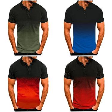 Imagem de 2/3/4 peças camisetas gradientes masculinas moda patchwork blusa casual esportiva lapela manga curta botão nech tops, b - azul + vermelho + laranja + verde militar, M