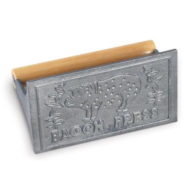 Imagem de HIC Kitchen Prensa retangular de bacon e peso de bife, ferro fundido pesado com cabo de madeira, para hambúrgueres Panini Grill, bacon e salsicha