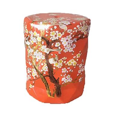 Imagem de ENILSA Banqueta de troca de sapatos de cerâmica, banqueta de tambor de cerâmica de flores e pássaros, banqueta de molho, banqueta prismática antiga chinesa (cor: laranja)