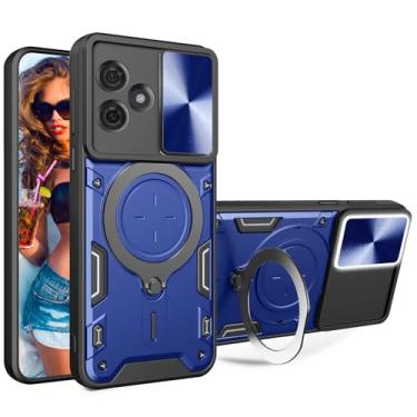 Imagem de Ephoou Capa armadura resistente para Motorola Moto G54 5G com capa de câmera, suporte de anel giratório embutido com proteção de lente de câmera deslizante para Moto G54 5G JS-Blue