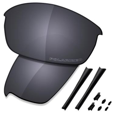 Imagem de SAUCER Lentes de reposição premium e kits de borracha para Oakley Flak Jacket | Óculos de sol Flak Jacket Low Bridge Fit High Defense - Escudo preto polarizado