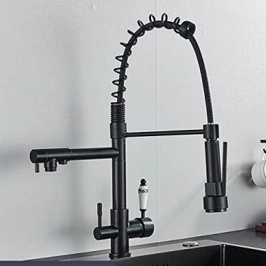 Imagem de Filtro torneira da cozinha de água potável torneira da cozinha água pura puxar para baixo torneira da cozinha 360 girar primavera quente/frio misturadora, preto fosco b