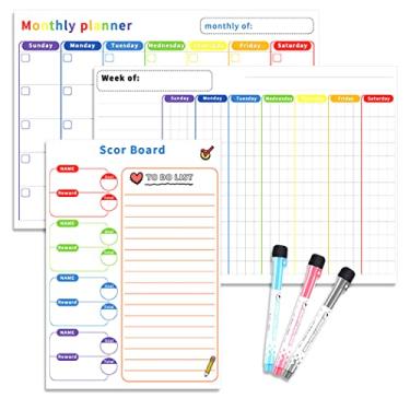 Imagem de Chewtoyo Conjunto de calendário magnético apagável mensal, quadro branco, calendário para pendurar na geladeira, reutilizável, plástico apagável a seco