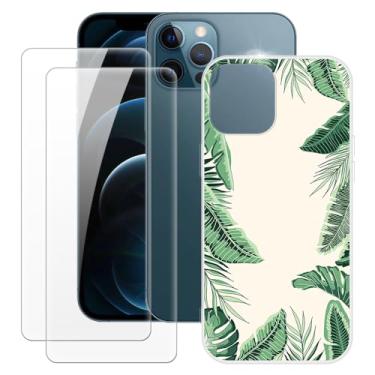 Imagem de MILEGOO Capa para iPhone 12 6,7 + 2 peças protetoras de tela de vidro temperado, capa de TPU de silicone macio para iPhone 12 Pro Max (6,7 polegadas)