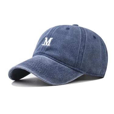 Imagem de FVKTHNVS Boné de beisebol masculino vintage lavado clássico M bordado moderno boné de beisebol unissex chapéu de pai, Azul marino, G