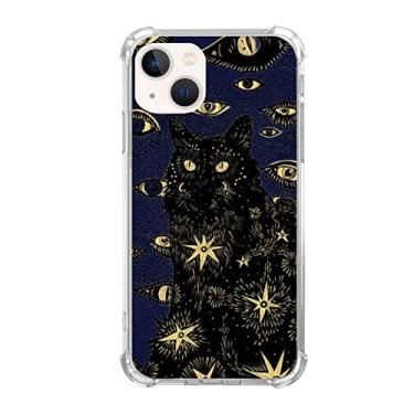 Imagem de BESUC WICH Capa de telefone psicodélica capa de gato hippie compatível com iPhone 15, capa de gato preto de animal fofo e trippy legal para meninas meninos mulheres homens, capa protetora de TPU