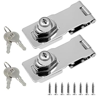 Imagem de Jiozermi 2 pacotes de fechaduras de ferrolho de 4 polegadas com chaves, travas de ferrolho de aço inoxidável, tranca com chave de botão de torção para porta pequena, folheado a cromo