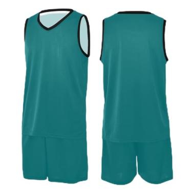 Imagem de CHIFIGNO Vestidos de jérsei de basquete verde escuro, camiseta de treinamento de futebol, basquete feminino PP-3GG, Azul-petróleo, M
