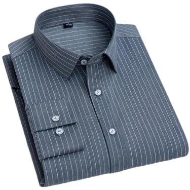 Imagem de Camisas masculinas de fibra de bambu listradas, manga comprida, macia, sem ferro, sem bolso frontal, blusa de ajuste regular, 1008-bl-9, M