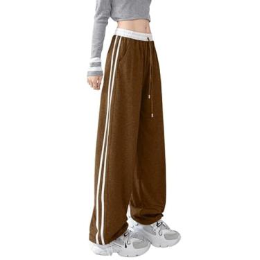 Imagem de Calça de moletom feminina casual jogger com bolso, calça de moletom de ioga feminina outono 2023, Marrom, G
