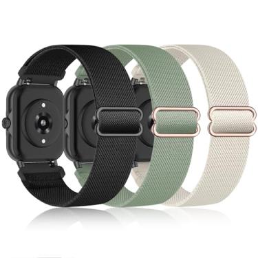 Imagem de Pulseiras de relógio de nylon elástico compatíveis com relógio inteligente Woneligo, 2 pacotes de pulseiras elásticas macias para relógio FITVII H56/ENOMIR ID208BT/MILOUZ IDW19 para mulheres e homens.