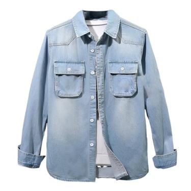 Imagem de Camisa jeans masculina de manga comprida, ajuste solto, cor gradiente, gola aberta, bainha reta, Cor 2, 4G