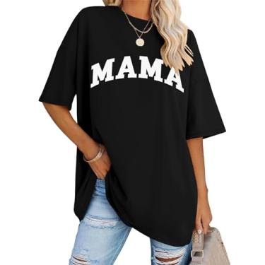 Imagem de LOMON Camisetas femininas grandes de manga curta gola redonda para o verão, camisetas soltas, casuais, para mamãe, camiseta básica, Letra Mamãe preta, GG