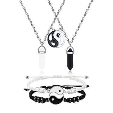 Imagem de MJartoria BFF Colar e pulseiras para 2 colares de amizade de cristal pulseira colar melhor amigo colar combinando pulseiras presentes, Metal, Sem Pedra Preciosa