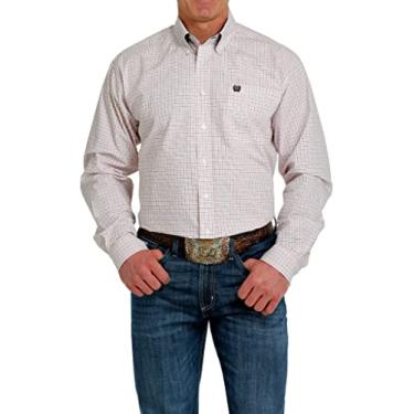 Imagem de Cinch Camisa masculina de manga comprida com botões e estampa xadrez branca, Branco, XXG