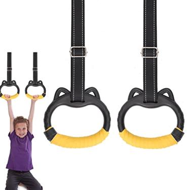 Imagem de JIANWEI Conjunto de anéis de ginástica para crianças, trapézio, barra de trapézio, com tiras, parquinho infantil, exercícios domésticos, academia, com bolsa de cordão para exercícios infantis