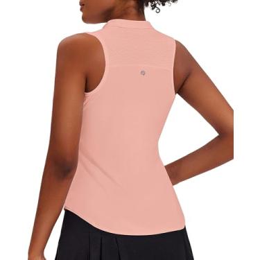 Imagem de PINSPARK Camisas de golfe femininas sem mangas FPS 50+ camisa polo tênis 1/4 zíper costas nadador camisetas de secagem rápida, rosa, GG
