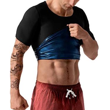 Imagem de QZSH Camiseta masculina sauna moletom compressão regata perda de peso para treino mais magro camisa academia modelador atlético manga curta colete de retenção de calor gordura quente (BH6004-01-XXXL)