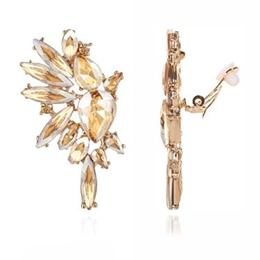 Imagem de Met-edianger Brincos vintage de strass com clipe de cristal retrô, brincos pendentes não perfurados para mulheres e meninas, Zinco, Strass Vidro