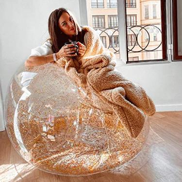 Imagem de QIROG Assento inflável gigante dourado para sofá-cama moderno - 110 cm x 100 cm x 76 cm - Adultos, unissex, interno e externo