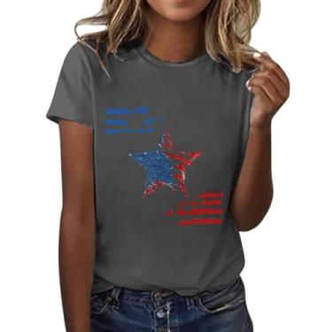 Imagem de Camisetas patrióticas femininas do Memorial Day, camisetas estampadas de manga curta camisetas patrióticas, Cinza escuro, M