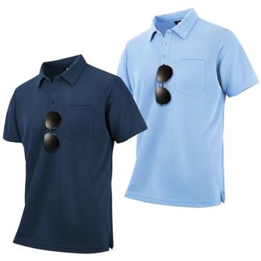 Imagem de Pacote com 3/4/5 camisas polo masculinas Cool Dri manga curta desempenho atlético camisas de trabalho casuais, 2 peças - azul claro + azul-marinho, M