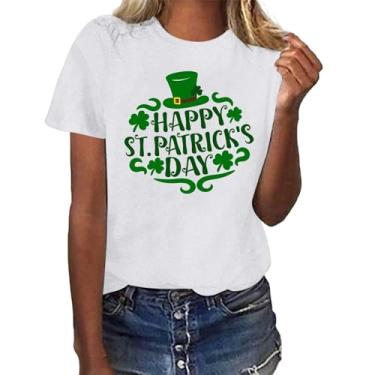 Imagem de Camiseta feminina do Dia de São Patrício com ajuste solto Shamrock Irish Blusas macias para professores de trevo, 011 - Branco, P