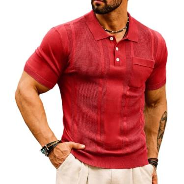 Imagem de GRACE KARIN Camisa polo masculina de malha de manga curta textura leve para golfe, Vermelho cereja, P