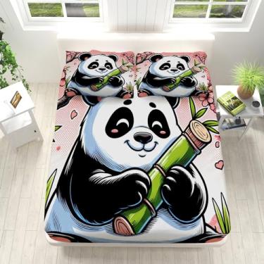 Imagem de Jogo de cama Queen preto e branco com desenho fofo de animal panda gigante de microfibra, 4 peças, lençol de cima com bolsos profundos de 40,6 cm, lençol de cima com 2 fronhas para meninas e meninos e