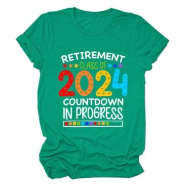 Imagem de MEKOTSK Camisetas femininas de aposentadoria com letras engraçadas, casuais, manga curta, gola redonda, presentes para professores aposentados, Turquesa, P