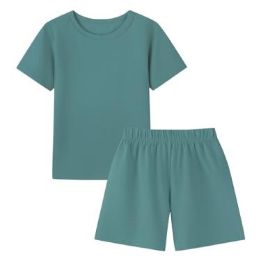 Imagem de AIUI-HARNSBORN Conjunto de pijama para bebês e meninas, conjunto de pijama de manga curta, camiseta e calça de algodão, Azul, 2-3 Anos