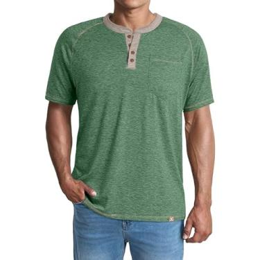 Imagem de JMIERR Camiseta masculina Henley manga curta algodão casual com bolsos, A Green 1, G