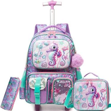 Imagem de Mochila infantil com rodinhas para meninas e meninos para estudantes do ensino fundamental