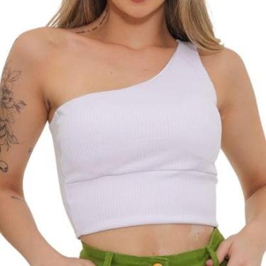 Imagem de Cropped Feminino Ombro Com Bojo Modelo Malha Canelada Tecido Algodão Premium-Feminino