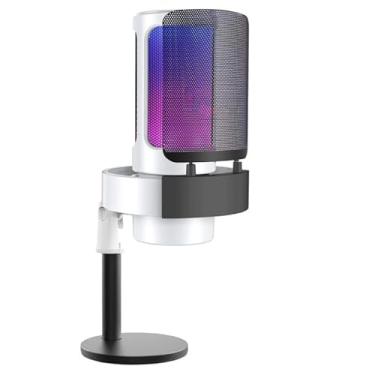 Imagem de Microfone RGB Microfone USB para PC Microfone para Jogos para PC Microfone Condensador USB para Computador Cancelamento de Ruído (Branco) - YODHE