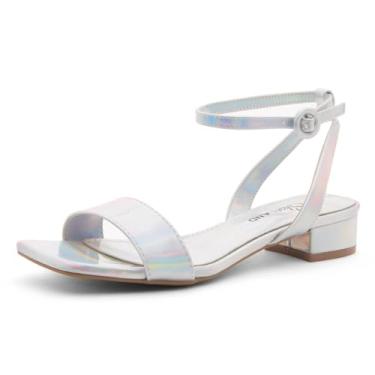 Imagem de Shoe Land Sandálias femininas elegantes de salto baixo para salto curto 2025-2,5 cm | Biqueira aberta quadrada com tira ajustável no tornozelo | Sandálias de salto para casamento e festa, Prata 2401