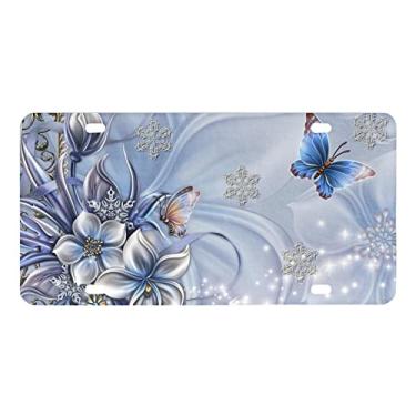Imagem de GOSTONG Placa de licença de carro com estampa floral de borboleta de metal para homens mulheres design elegante capa de placa de licença de alumínio suporte dianteiro e traseiro acessórios de carro protetor universal para a maioria dos carros, SUV